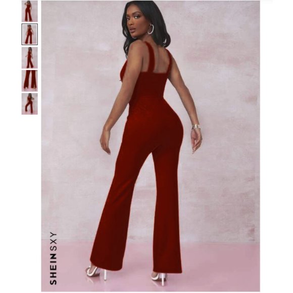 💖 2/$25 NWT! SHEIN SXY Slit Hem Flare Leg Jumpsuit - Picture 2 of 9